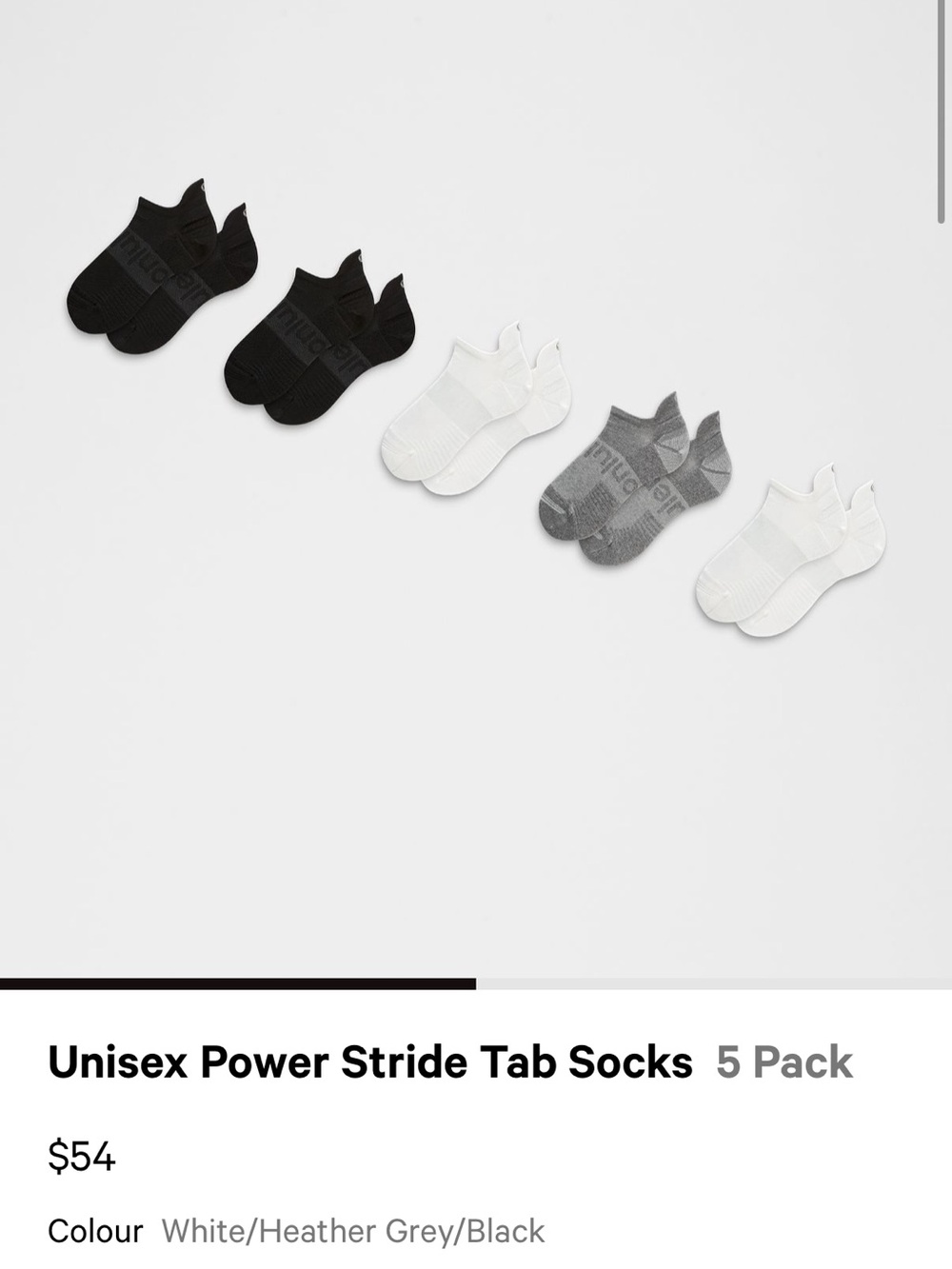 lululemon athletica Low-Cut Tab Sock 5-Pack — Black, White & Heather Gray